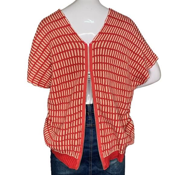 Free People Chunky Knit Poncho Sweater Short Sleeve Back Zipper Closure Size S - Picture 5 of 12